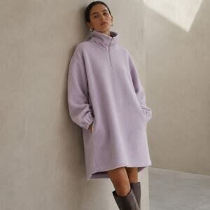 COS Lilac Teddy Fleece Oversized Long Sleeve Zip High Neck Tunic Dress, size XS